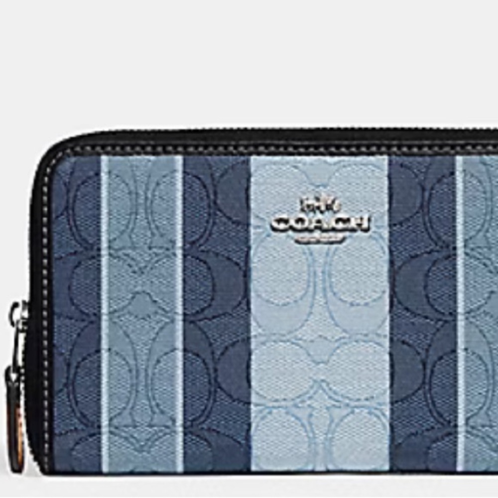 Medium ID Zip Around Wallet In Signature Jacquard With Stripes - Silver/Midnight - Picture 2 of 6